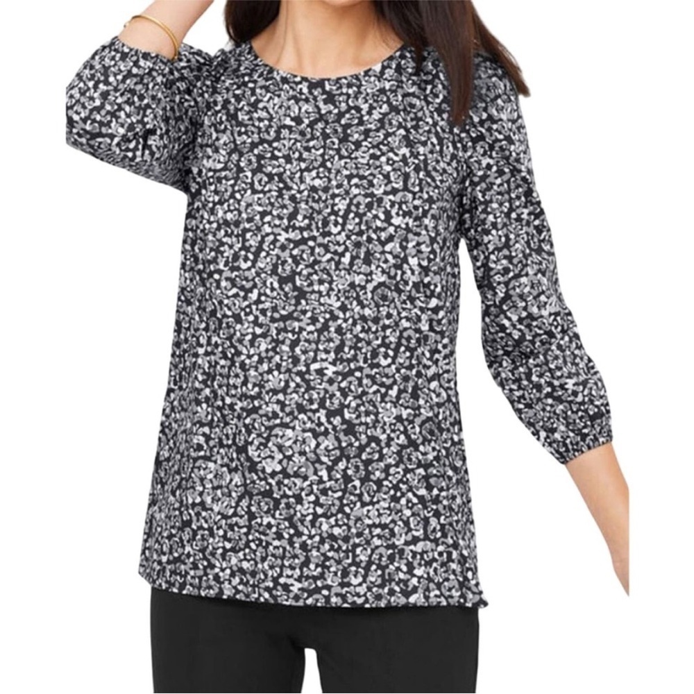 Talbots Black and White Print Blouse with 3/4 length sleeves NWT
